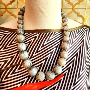 Acrylic Statement Necklace w Black and White Marbeling
